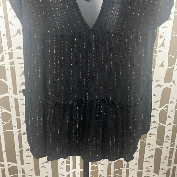Xhilaration Gauze Tie Back Top XL Black Gold Pinstripe - Picture 6 of 9
